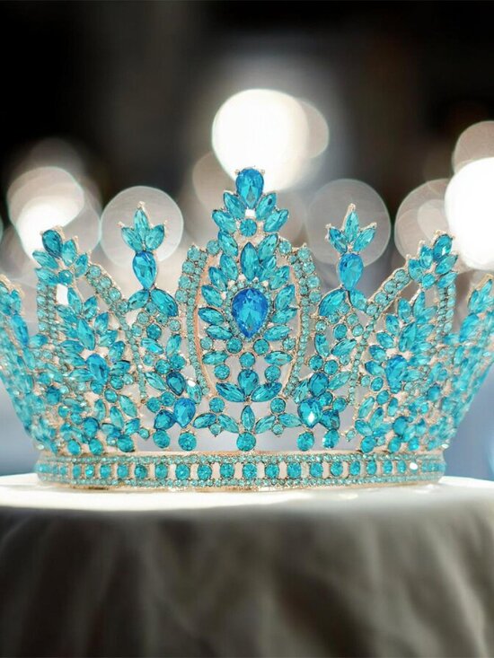 Silver Tiara Crown, ocean blue crystal crown, Royal Queen Tiara, pageant crown main image 6